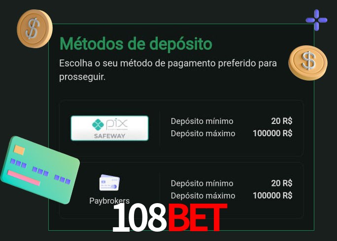 O cassino 108Bet oferece uma grande variedade de métodos de pagamento